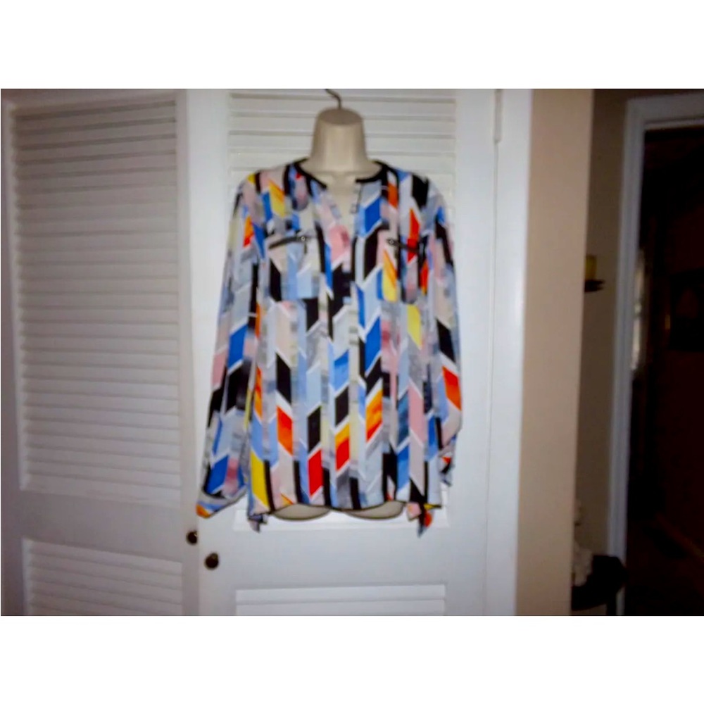 Rafaela multicolor tunic top with convertible sleeves PL preowned excellent